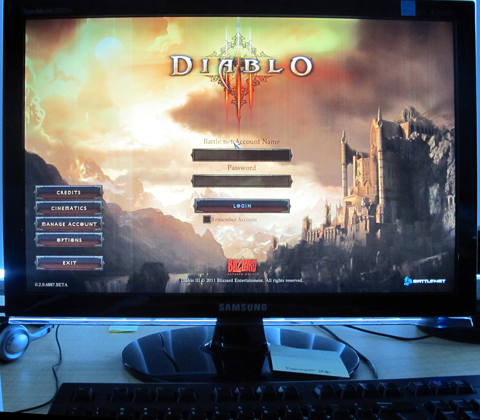Diablo III Log in Screen
