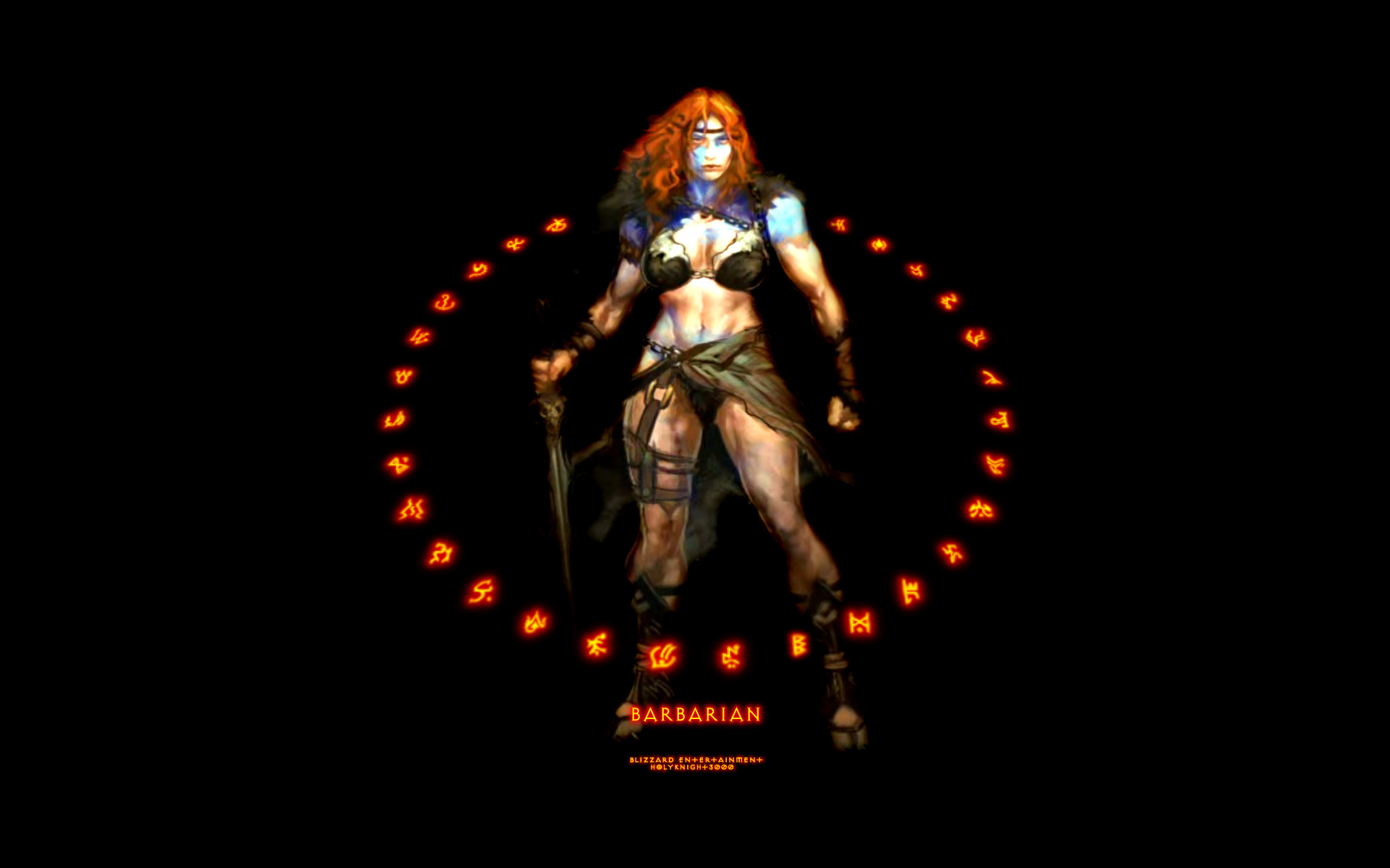 Fiery Runes - Female Barbarian I